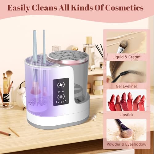 Image of 3 IN 1 Electric Makeup Brush Cleaner Machine With Makeup Brush Dryer-Holder-Portable Automatic USB Cosmetic Brushes Cleaner Tool for All Size Beauty Makeup Brush Set,Eyeshadow, Blush Brush