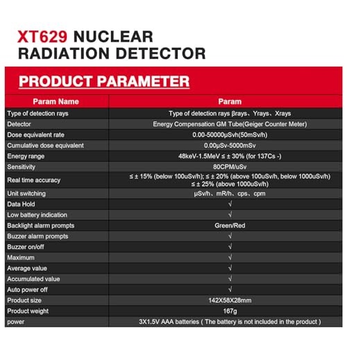 Image of Xin Tester Radiation Dosimeter Beta β Gamma γ X-ray Detection Meter, Portable Nuclear Radiation Detector Geiger Counter (XT629 V2)