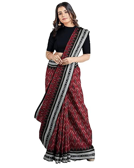 Image of Ikat Women's Cotton Saree, Handmade Pure Cotton Khandua Saree, Ikkat Orissa Traditional Handloom Saree Without Blouse