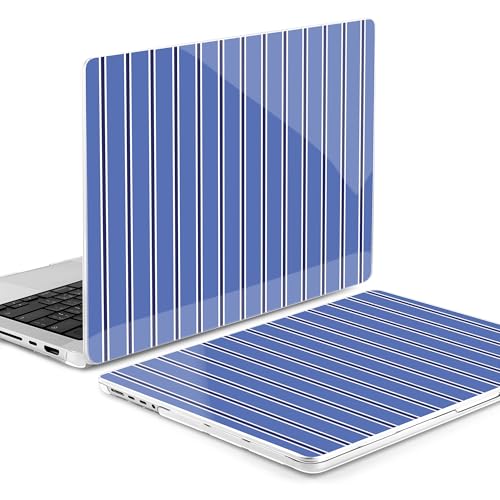 Image of MEEgoodo Case for MacBook Pro 14 inch (M5 /M4 /M3 /M2 /M1) Pro /Max 2026 2025 2024 2023 2021, Case Fit Model A3427 /A3426 /A3434 /A3112 /A3401 /A3185 /A2918 /A2992 /A2779 /A2442,Blue and White Stripes
