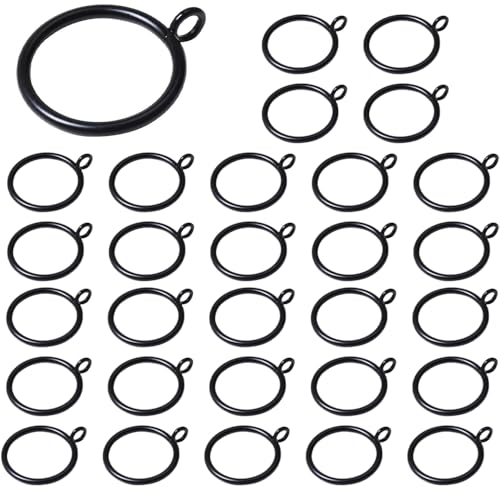 30 PCS Black Curtain Rings with Eyelets, 1.5 Inch Metal Eyelet Drapery Ring for Curtain Drapery Clips Hooks and Curtain Rods