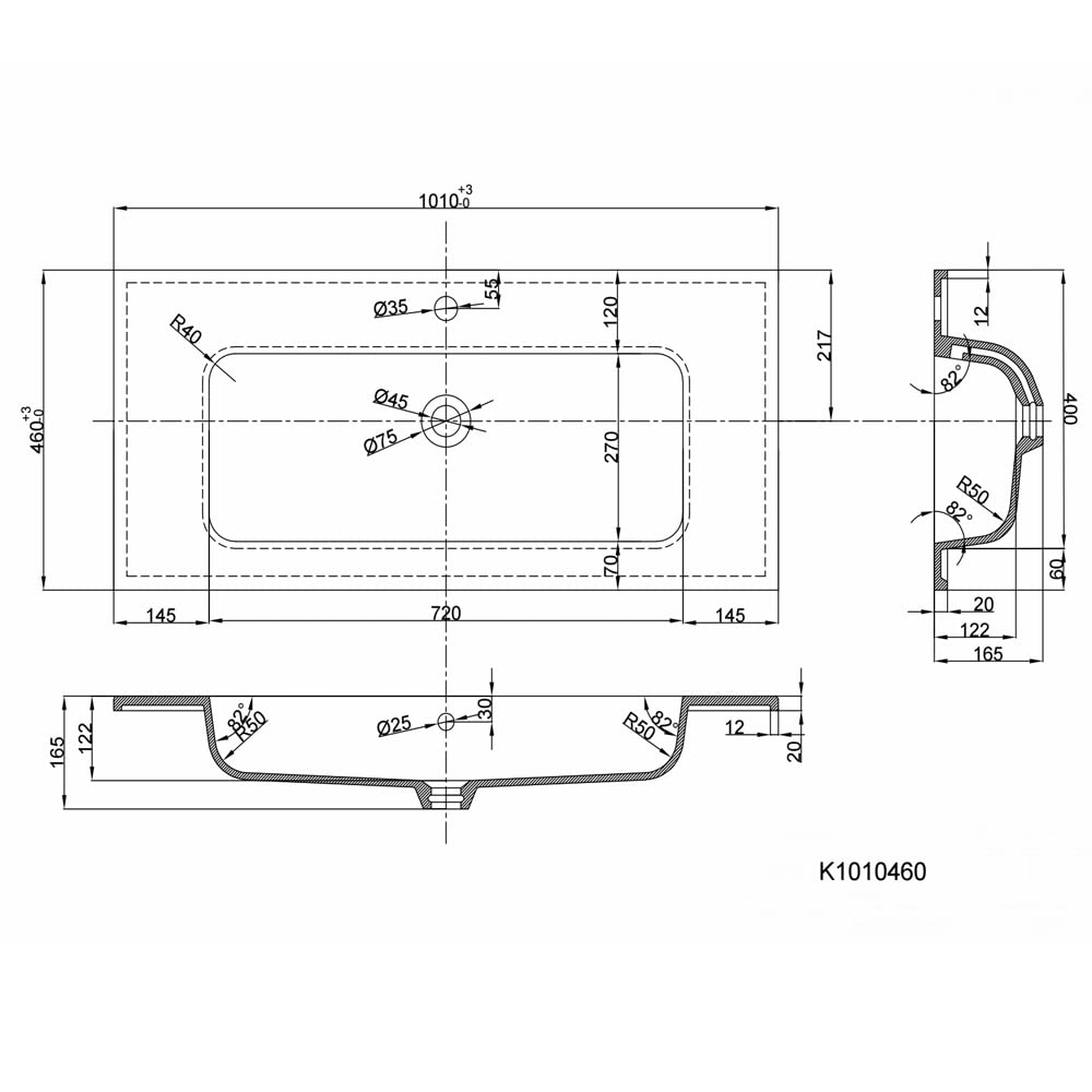 Lavabo ad Incasso in Mineral Marmo 101x46 cm