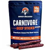 Rugged Unleashed Grass Fed Beef Sticks – Premium Carnivore Snacks With High Protein Meat Sticks, Savory Beef Jerky Snack Sticks, Carnivore Bar, No Nitrates, Zero Sugar, Keto, Paleo & Carnivore Diet Friendly, 6 oz pack