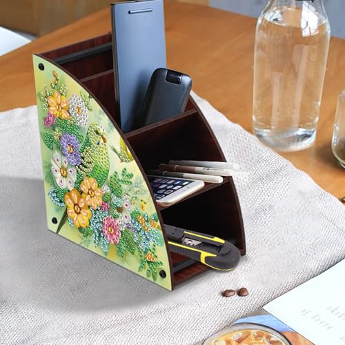 Image of Diamond Painting Kits Organizer Box, Diamond Art Green Parrot DIY Special Shape Crystal Rhinestones Partial Mosaic Handmade Making Kit Organizer Box, Home Dining Living Room Tabletop Decoration