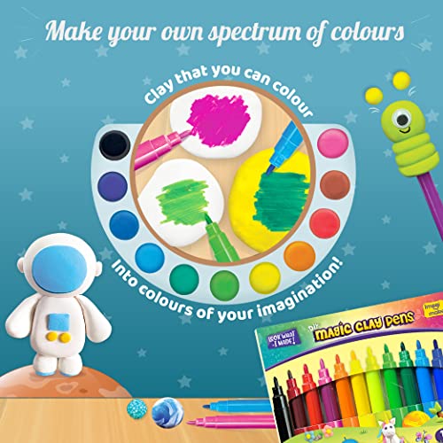 Image of Imagimake Magic Clay Space | DIY Return Gift - Pack of 6 | Age 5+ Years | Colour your own air-dry clay with Magic Clay pens; make 10 creations-Astronauts, Saturn, Alien & more; mess-free