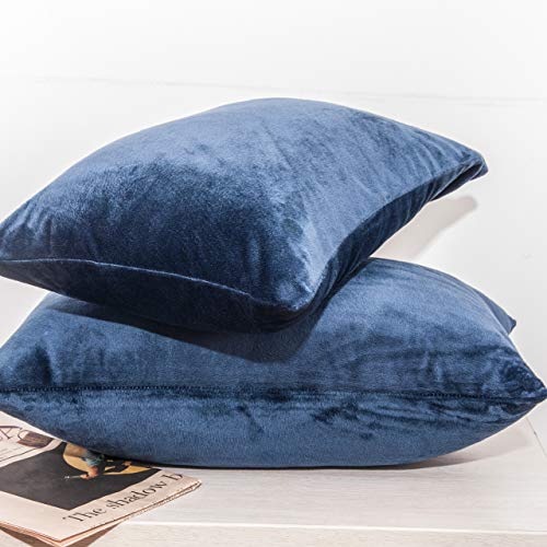 Image of NTBAY 2 Pack Zippered Velvet Queen Pillowcases, Super Soft and Cozy Luxury Fuzzy Flannel Pillow Cases with Zipper, 20x30 Inches, Navy Blue