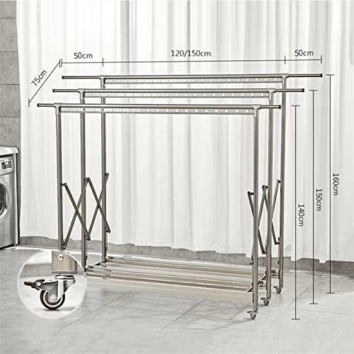 Portable Folding Clothes Drying Rack - Heavy Duty Aluminum Tripod, Space-Saving, Freestanding Laundry Rack with 360° Rotation and 4 Movable Casters for Easy Use,120Cm-B