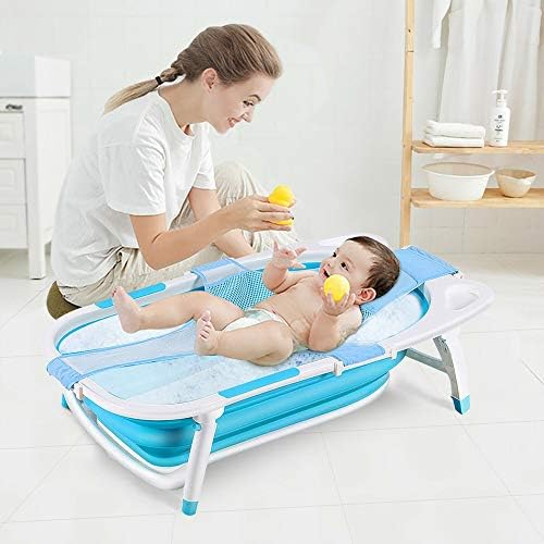 G4RCE Collapsible Baby Bath tub for Newborn Infant Child - with Foldable , Safe , Sturdy , Non Slip and Non Toxic Portable Features for Easy Bathing / Toddler/ Kids / Infant Shower Basin (Blue)