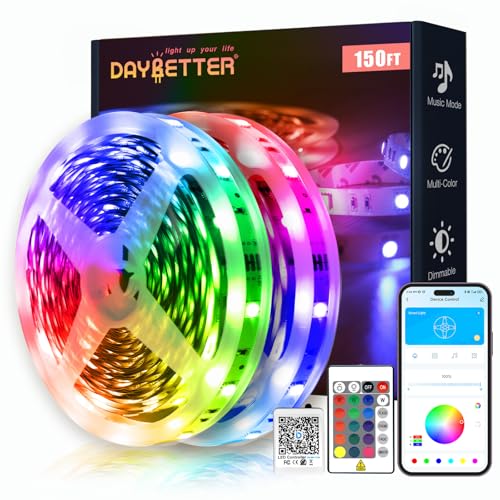 DAYBETTER Smart RGB Led Strip Lights 150ft Led Lights for Bedroom with App Control Multicolor Changing Led Light Strips Apply for Home Decor Living Room Kitchen Home Party Decoration