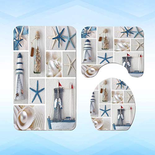 TOPBATHY 3-teiliges Badezimmerteppich-Set mit Konturmatte, WC-Deckelbezug, nautisches Thema, WC-Vorleger, rutschfeste… – Bild 7