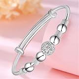 BUYITO Sterling Silver Bracelets For Women 925 Sterling Silver Beads Bangle Bracelet Transfer Lucky Cuff Bracelet Adjustable Fashion Women Jewelry Fidget Bracelet For Anxiety Jewelry Gift