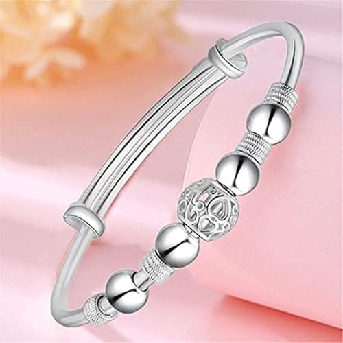 BUYITO Sterling Silver Bracelets For Women 925 Sterling Silver Beads Bangle Bracelet Transfer Lucky Cuff Bracelet Adjustable Fashion Women Jewelry Fidget Bracelet For Anxiety Jewelry Gift