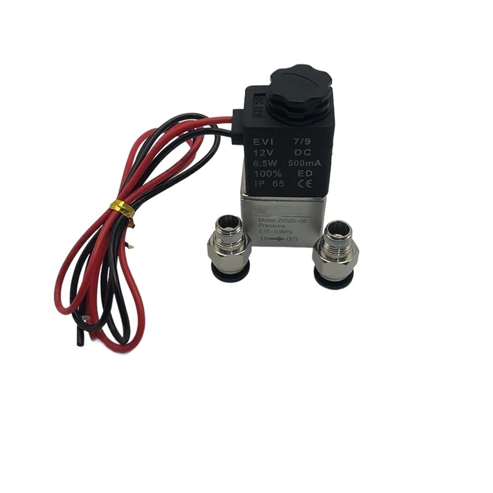 2V025-06 Normalnie zamknięty zawór elektromagnetyczny do powietrza, wody, oleju, cewki, LED, 2 przyłącza, możliwości, 220 V, 12, 24, pneumatyczny (czarny 6 mm - 6 mm, AC220V)