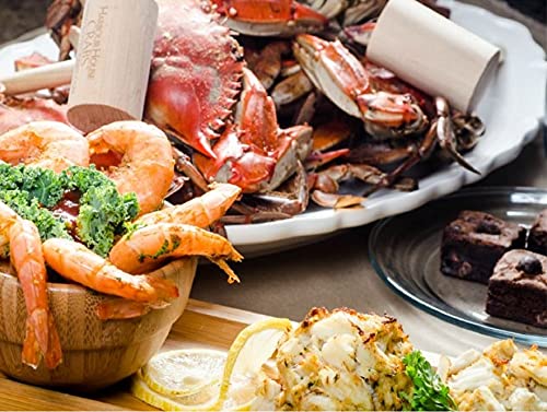 Maryland Blue Crab & Crab Cake Dinner for Two. Popular Seafood Combo Includes Medium 5 ½ - 6 inch Crabs, 2 Crab Cakes, Jumbo Gulf Shrimp, Paper, Mallet & Glass. USA Delivery. Harbour House Crabs