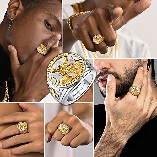 U7 Anel de São Miguel/Santo Cristóvão 18 k banhado a ouro aço inoxidável sinete redondo anéis arcanj
