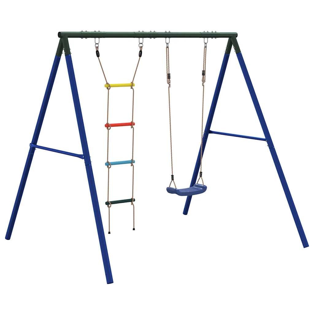 Schaukel-Set mit Schaukelsitz, Strickleiter und robustem Stahlgestell für Garten, Terrasse und Spielplatz, belastbar bis 100 kg, fördert Bewegung, Motorik und Abenteuer im Outdoor-Bereich