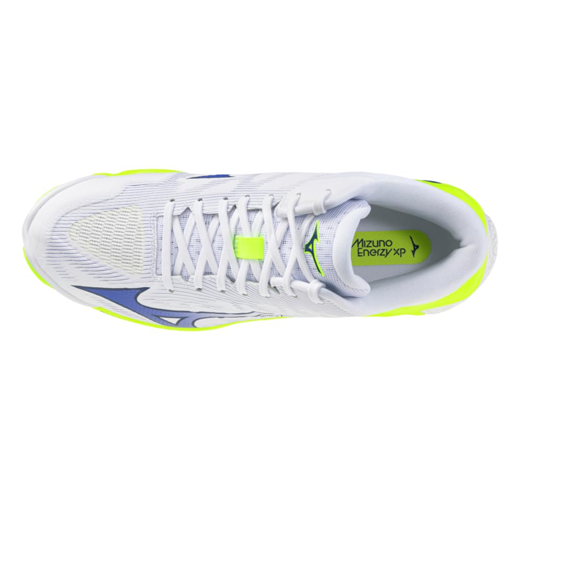 Mizuno Wave Lightning Elite Mid - Zapatillas de voleibol, color blanco, azul, amarillo fluorescente,