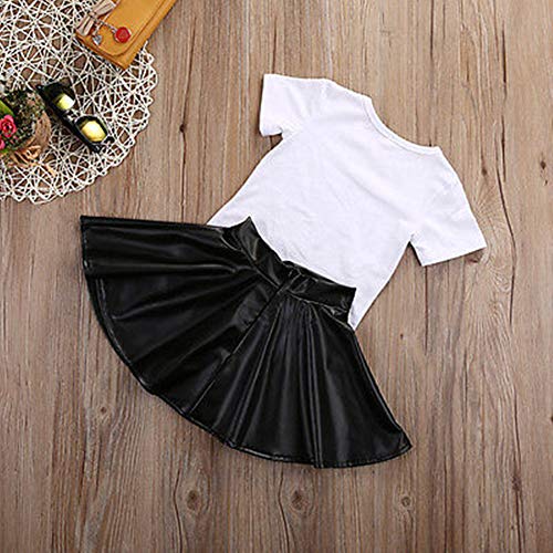 Toddler Baby Little Girls Fashion Clothes Mini Boss Shirt Tops&Leather Skirt 2Pcs Clothing Outfits Set4