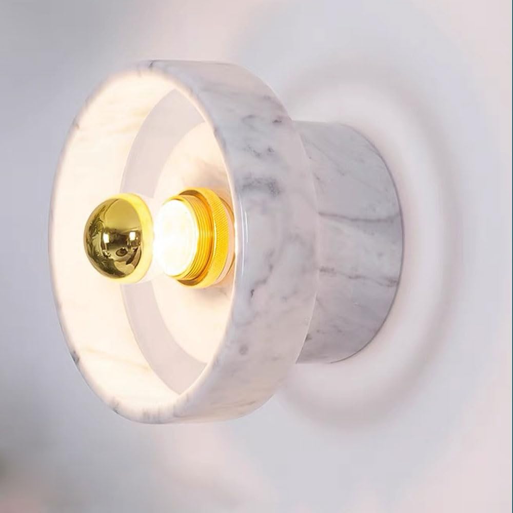 XYBZJP Modern Industrial Style Natural Stone Wall Lamp, E26 Screw Marble Wall Light, 7in Round Wall Sconce, Living Room Staircase Bedroom Decorative Lighting Fixtures