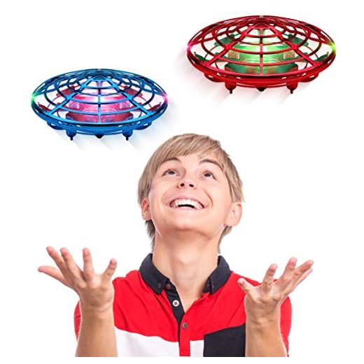 Force1 Scoot Duo Hand Operated Drone for Kids or Adults - 2pk Hands Free Motion Sensor Mini Drone, Easy Indoor Small UFO Toy Flying Ball Drone Toys for Boys and Girls (Red and Blue)