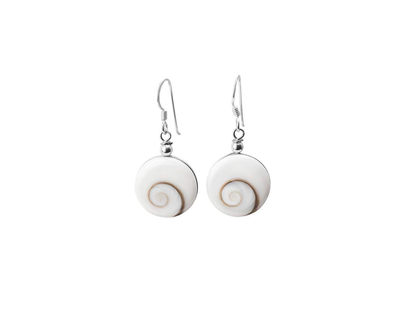 Orecchino rotondo da 8 mm con conchiglia di occhio di Shiva, occhio di Santa Lucia, argento corso e sterling - Italia