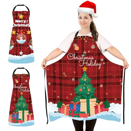FunChaos 2 Piezas Delantales de Navidad de Gran Tamaño Divertido Delantal de Chef Ajustables para Mujeres y Hombres, Delantal de Cocina Impermeable para Cocina, Hornear, Fiesta de Navidad, Cuadro