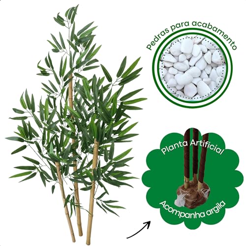 Bambu Artificial 1 Metro Grande Vaso Polietileno Decoração (Coluna Branco)