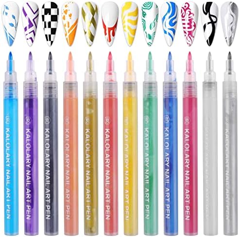 12 Color 3D Nail Art Painting Pen, Kalolary Nail Point Graffiti Dotting Pen Drawing Painting Liner Brush for Fall DIY Nail Art Beauty Adorn Manicure Nail Dotting Tools Gift for Halloween Christmas