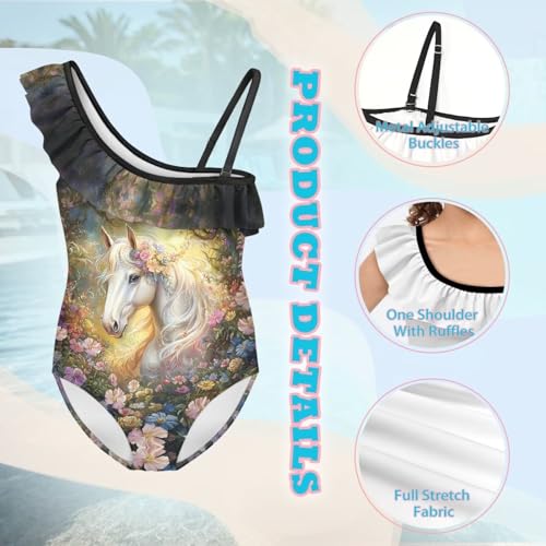 Image of Girls One Piece Swimsuits Size 3-14 Trendy Ruffle Bathing Suit Casual Hawaiian Summer Beach Swimwear