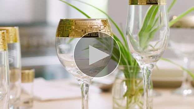 Amazon.com | Joseph Sedgh Collection Greek Key Wine Glasses Set of