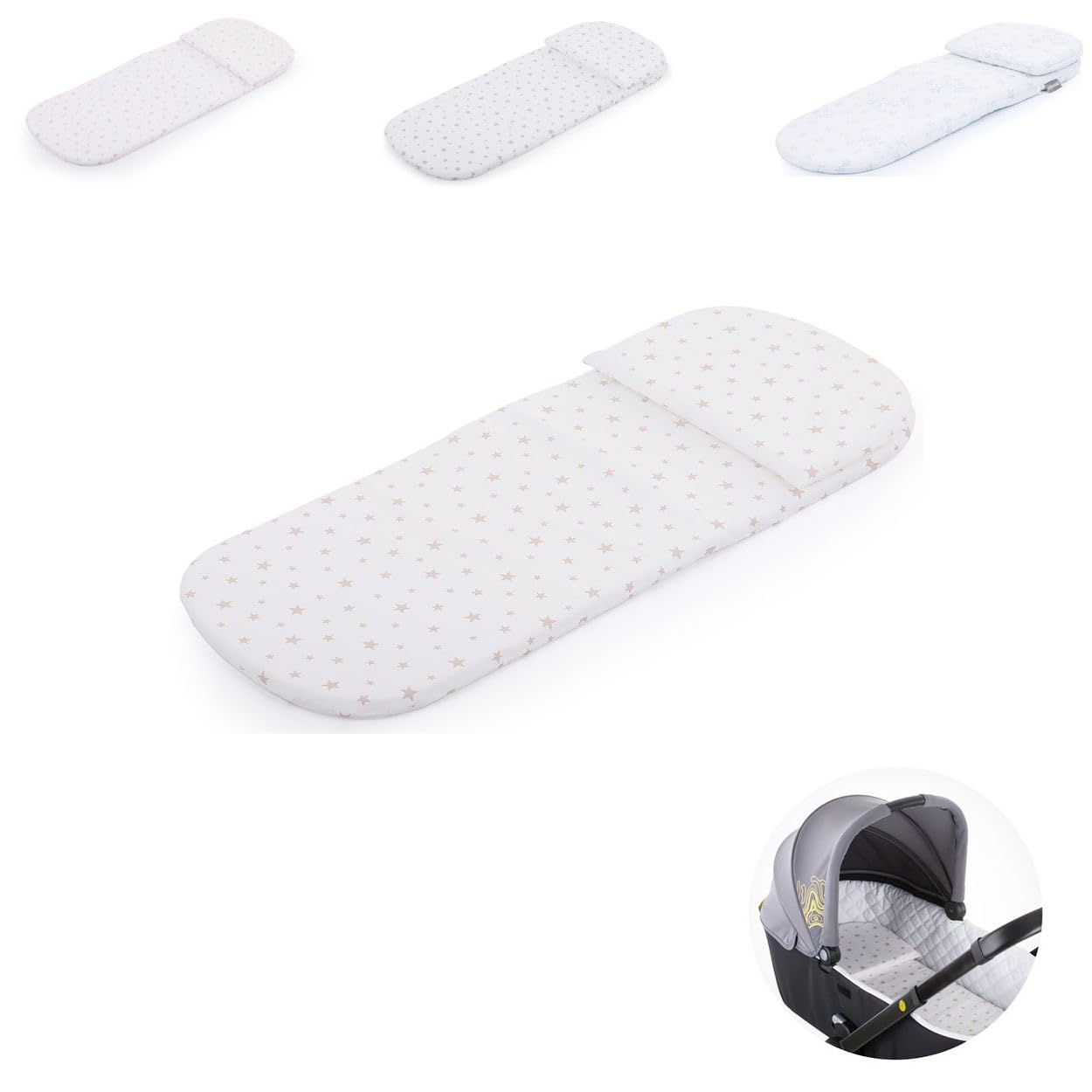 Chipolino Universal Breathable Star Pattern Mattress Cushion for Pram Beige