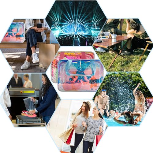 TotePrint TPU Holografisch Blau Durchsichtiger Stern Großer Kosmetikbeutel und Reisetasche mit Griff, langlebiges TPU-Material, Reißverschluss-Design - Ideal für Make-up, Reise-Essentials