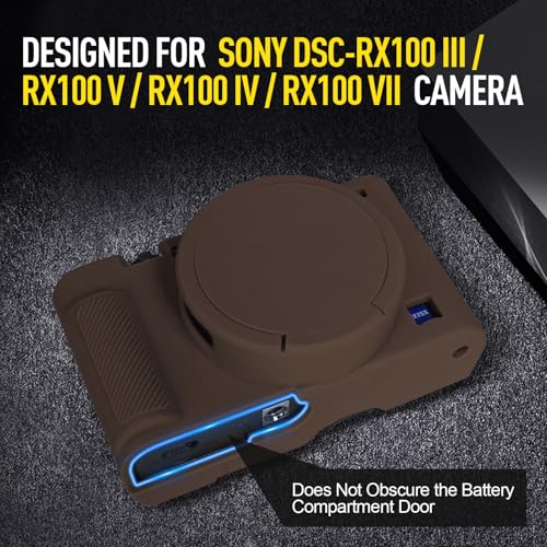 Image of Easy Hood Case for Sony DSC-RX100 IV V VI VII DSLR Camera, Silicone Camera Case Lightweight Soft Carrying Cover with Removable Lens Cover (Brown)