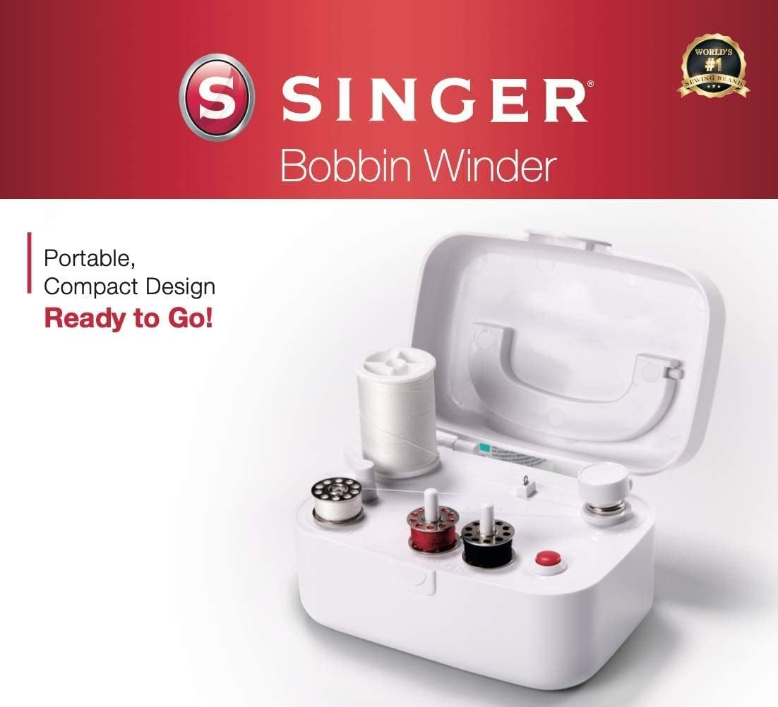 SINGER | Bobbin Winder For Sewing Machines - For Class 15 and 15J Bobbins - Simple & Portable - Battery Powered With Included Power Adapter , White