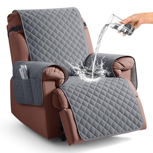 Image of KinCam 100% Waterproof Recliner Chair Cover, Reclining Couch Covers for Pets, Dogs, Recliner Couch Slipcover Furniture Protector with Elastic Straps for Kids(23.6 inch, Dark Gray)