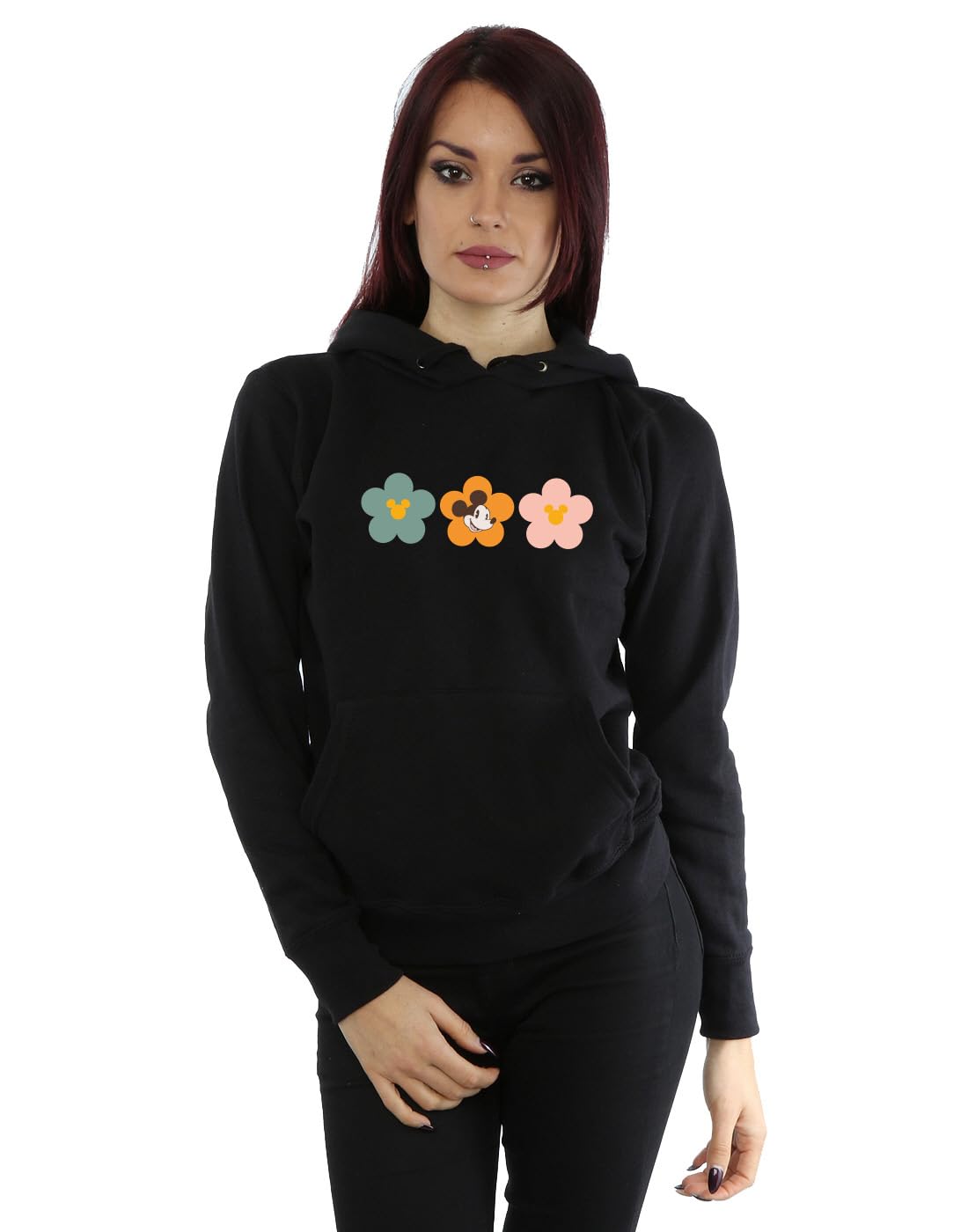 Disney Women's Black Mickey Mouse Flowers Hoodie In Xxl