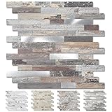 Yipscazo Peel and Stick Wood Metal Tile Backsplash, Stick on Tiles for Backsplash Kitchen, Bathroom,