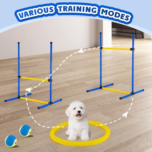 JRUICFDY Dog Agility Training Equipment, Dog Agility Course Backyard Set, Pet Outdoor & Indoor Obstacle Course, with Agility Hurdle, Jump Ring, Toy Balls and Storage Bag - Thumbnail 3