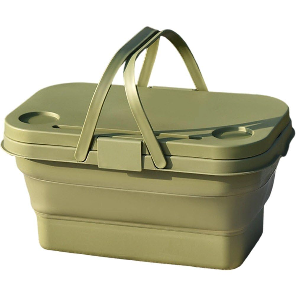 Fituenly Foldable Picnic Basket Large Capacity Camping Folding Basket with Table Car Trunk Organiser Can Be Used as Ice Bucket Suitable for Camping, Car Storage