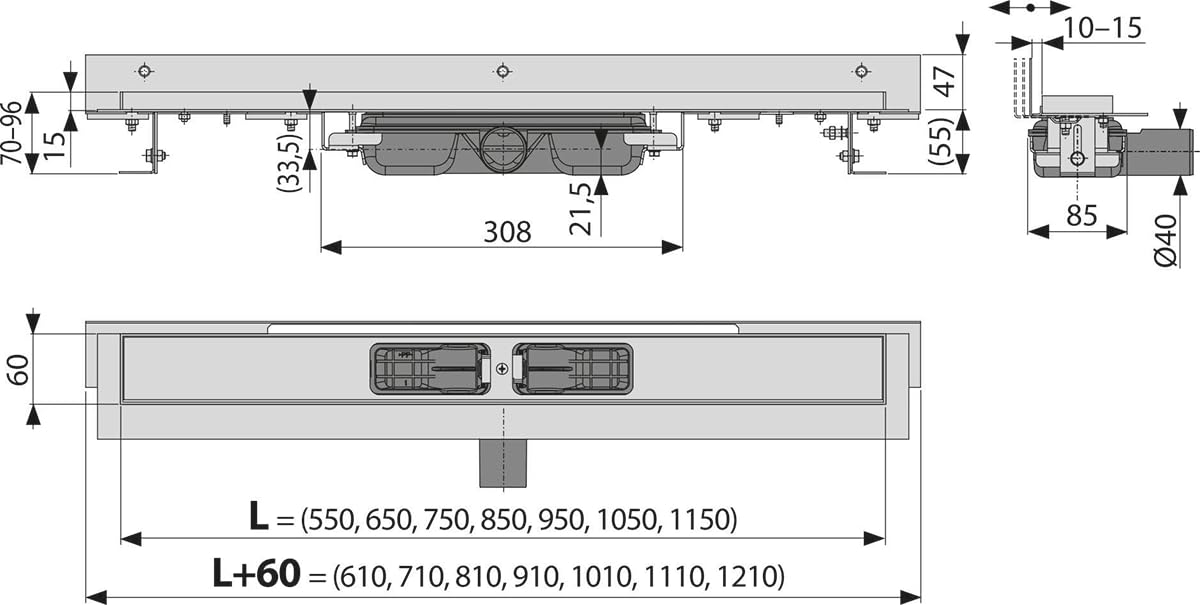 Alcaplast APZ104 - Canaletta di scarico flessibile per doccia, con griglia in acciaio INOX, 1000 mm (pure)