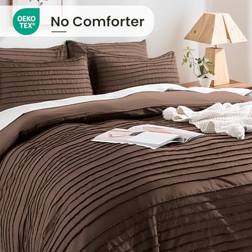 Image of NEXHOME PRO Duvet Cover Full,3 Pieces Boho Tufted Duvet Cover Set, Soft and Lightweight 100% Washed Microfiber Comforter Cover Set for All Season(Dark Brown,80 x 90)-No Comforter