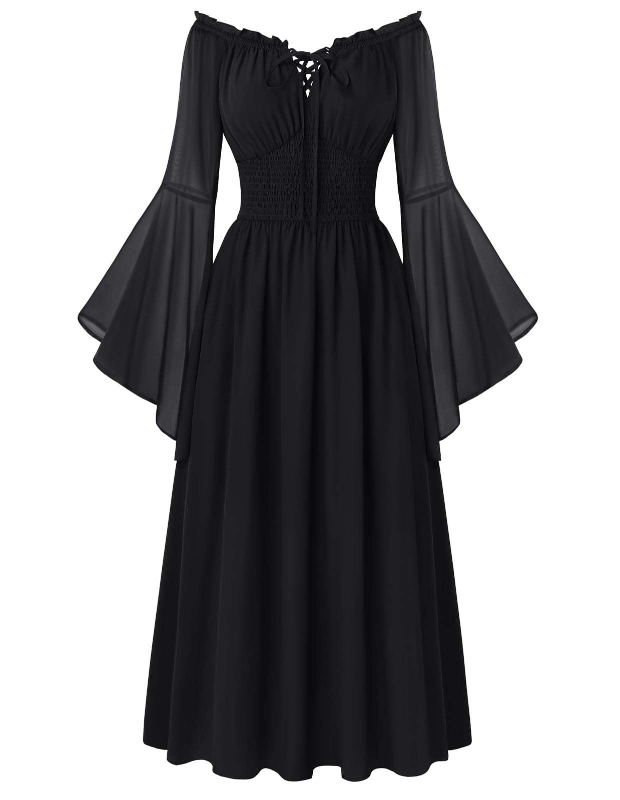 Scarlet Darkness Renaissance Dress Women Peasant Medieval Costume Off Shoulder Maxi Dresses with Pockets, Black, L