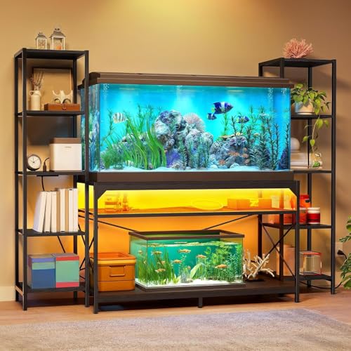 YITAHOME 55-75 Gallon Aquarium Stand with Power Outlets & LED Light Display Stand for Turtle Tank Reptile Terrarium Heavy Duty Metal Fish Tank Stand Suitable for Living Room Entryway 860LBS Capacity