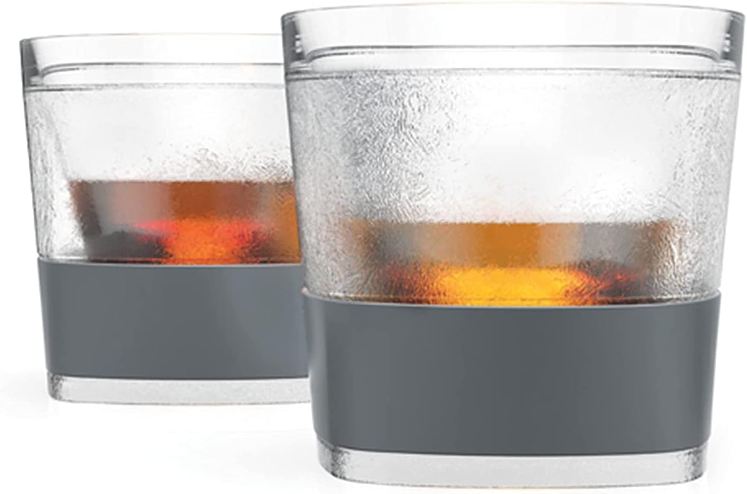 Host Freeze Cooling cups set of 2, Old Fashioned Glass with Silicone band for Bourbon, Scotch, and Whiskey, Whisky Gifts for Men, Grey