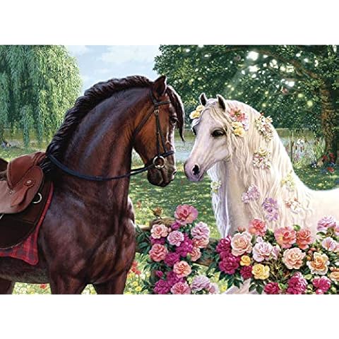 Wooden 1000 Piece Jigsaw Puzzles for Adults Brown and White Horse 20.5 x 15 Inch Jigsaw Puzzles for Adults Educational Game Challenge Toy 1000 Pieces Wooden Puzzles for Adults Cover