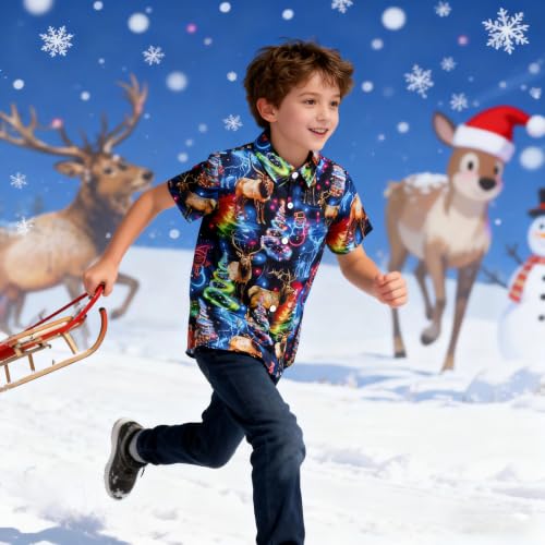 Image of uideazone Boys Novelty Print Short Sleeve Button Down Hawaiian Shirt 5-14Y