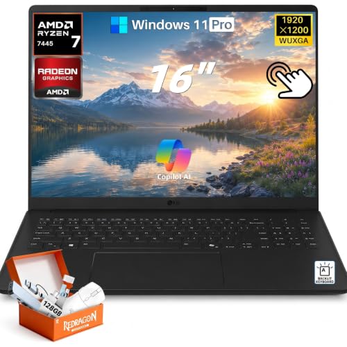 Image of LG Gram Book 16 inch Touchscreen Laptop, AMD Ryzen AI 7 445, Copilot AI+ PC 16 GB DDR5X RAM, 1 TB PCIe SSD, 120Hz IPS 400 Nit LED Touchscreen, Up to 26H Battery Life, Backlit KB, BT5.4 Win 11 Pro