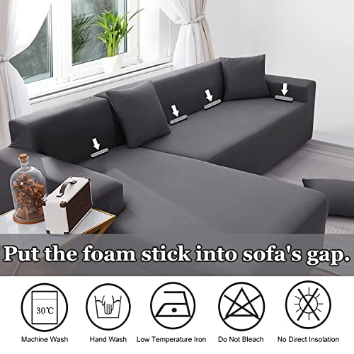 Naisi Sectional Couch Cover L Shape 2 Pieces Sofa Cover Soft Stretch Slipcovers With 2Pcs Pillowcases Furniture Protector Couch Covers 3 Seater + 3 Seater(Light Grey) #TOP3