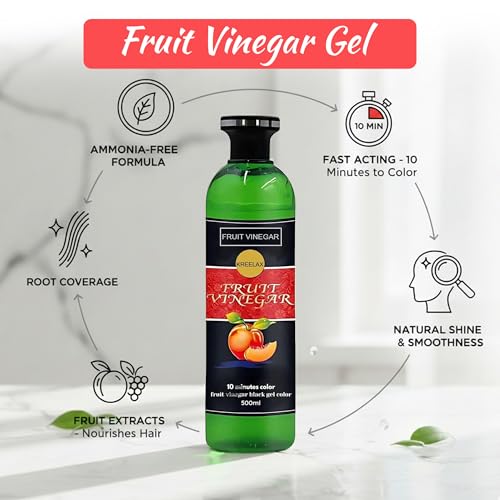 Image of Fruit Vinegar Hair Colour Black Ammonia Free | Gel Hair Color for Men and Women Instant Coloring in 10 Minutes Hair Black | Hair Dye with Natural Shine (500ml x 2)
