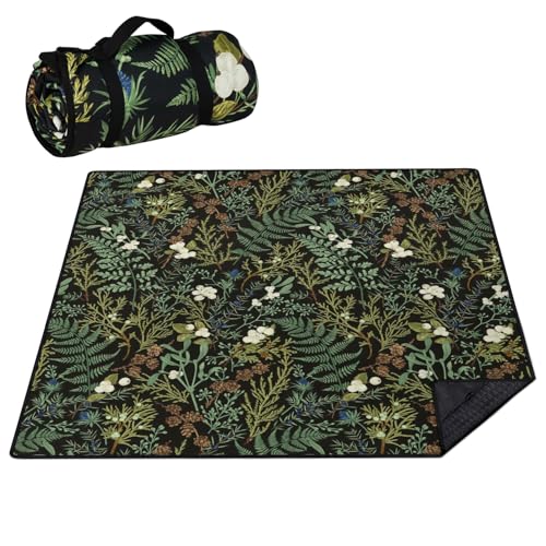 Picnic Blankets Waterproof Foldable Extra Large,80'x 80' Outdoor Beach Blanket Sandproof,3-Layer Lightweight Handy Mat Tote Picnic Camping Rugs for Outside Your Rv (Botanical Fern Leaves Floral Sage)